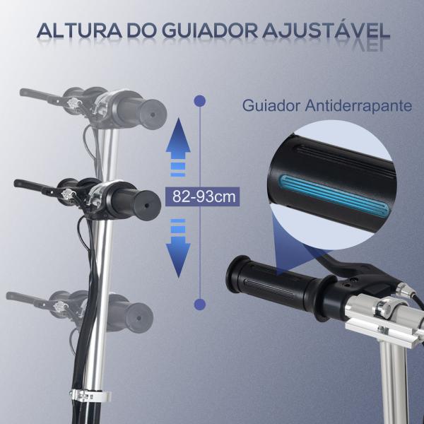 Trotinete Elétrico Dobrável para Crianças de 7 - 14 anos Suporta até 50kg com Altura Ajustável 75x36x82 - 93cm Preto