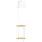 Candeeiro de Pé Moderno com Prateleira Suporte para Lâmpada E27 Máx. 40W com Ecrã de Linho Ø37x162cm Branco e Madeira