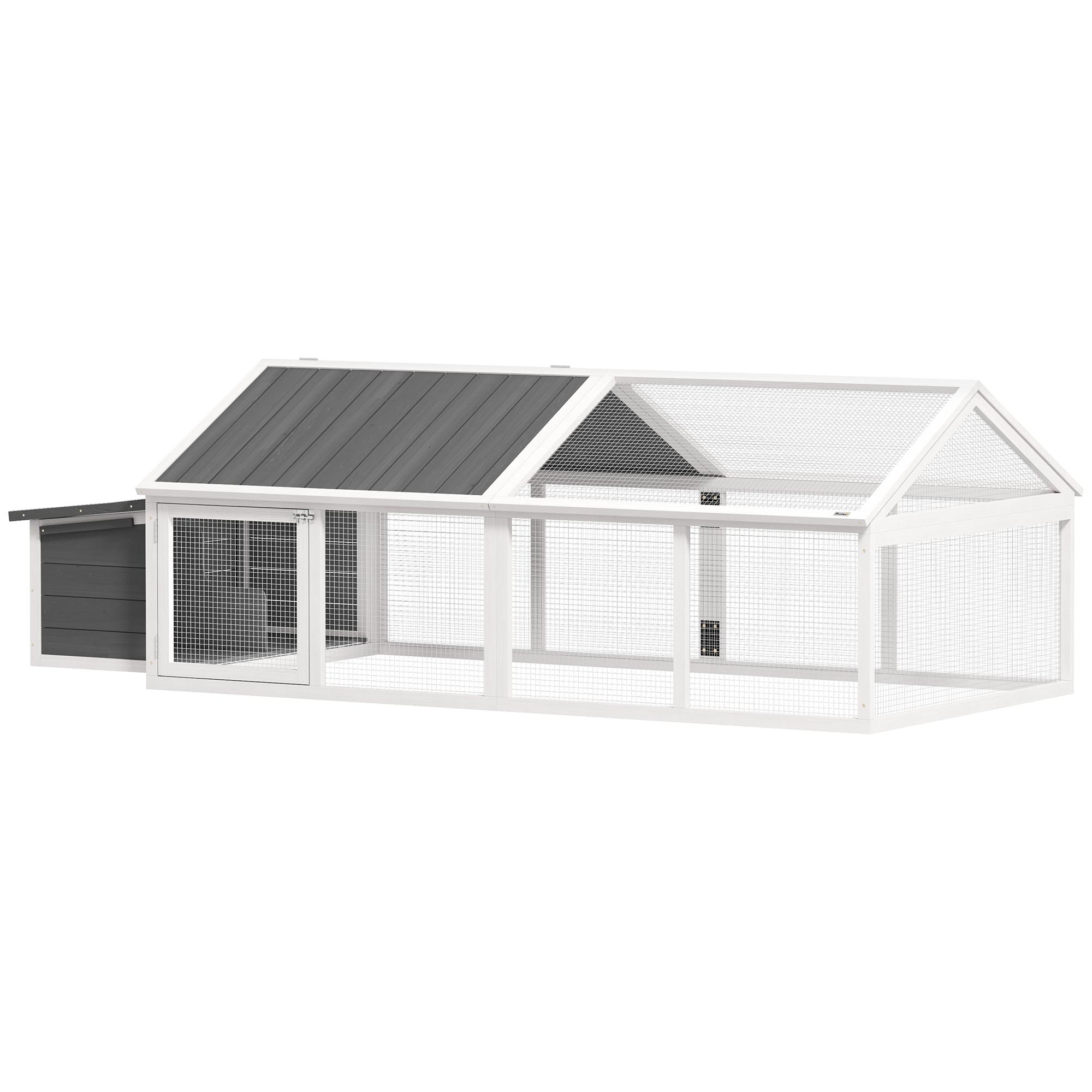 Galinheiro de Madeira para 4 - 8 Galinhas com Teto Abatível Portas com Fechadura e Caixa Ninho 240x112,5x76 cm Branco