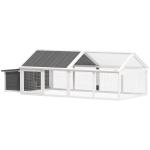 Galinheiro de Madeira para 4 - 8 Galinhas com Teto Abatível Portas com Fechadura e Caixa Ninho 240x112,5x76 cm Branco