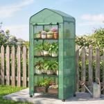 Estufa de Exterior com 4 Prateleiras e Rodas Porta Enrolável Estrutura em Aço e Cobertura de PE 140g/㎡ Anti - UV 69x50x165 cm Verde