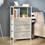 Cómoda com 4 Gavetas Dobráveis e Prateleira Aberta Cómoda com Gavetas de Tecido Anti - Tombo 58x29x103cm Madeira e Cinza Claro
