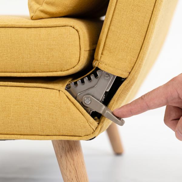 Sofá - Cama de 2 Lugares Dobrável Estofado em Linho com Encosto Ajustável em 5 Posições e 2 Almofadas Amarelo