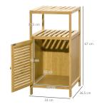 Estante Casa de Banho de Bambu Armário de Armazenamento Casa de Banho com 1 Porta e Prateleira 33x36,5x67 cm Madeira