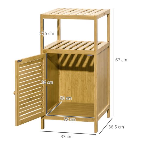 Estante Casa de Banho de Bambu Armário de Armazenamento Casa de Banho com 1 Porta e Prateleira 33x36,5x67 cm Madeira
