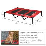 Cama para Animais de Estimação Cama Elevada para Cães Gatos com Tecido Transpirável para Dormir Relaxar Exterior Jardim Terraço 122x92x23cm Vermelho