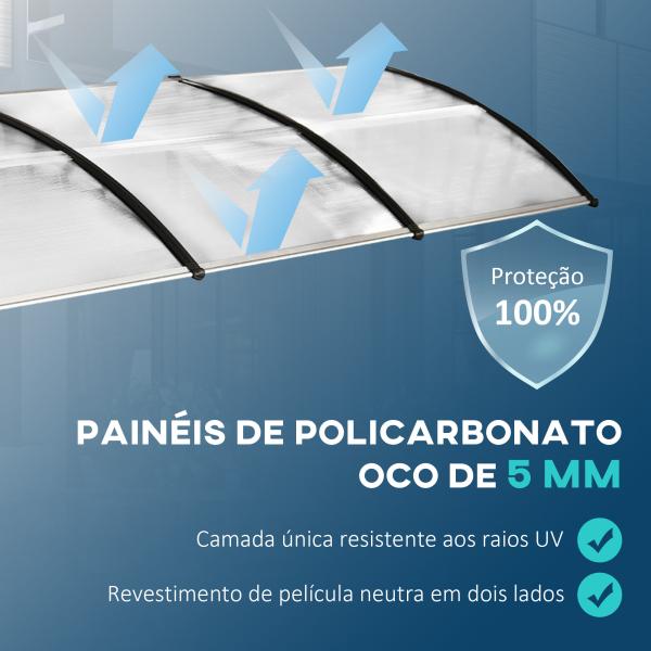 Marquise de proteção solar e chuva para portas e janelas de policarbonato de 5mm 295x90x25 cm Transparente
