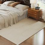 Tapete Sala de Estar 160x230 cm Tapete Pelo Curto Estilo Moderno Base Antiderrapante Tecida à Máquina Creme