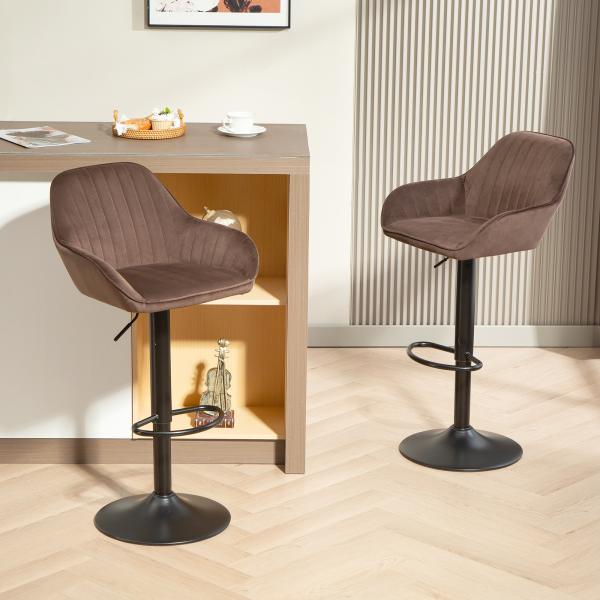 Conjunto de 2 Bancos de Bar Giratórios Bancos Altos de Cozinha com Altura Ajustável 50,5x50x87 - 107 cm Marrom