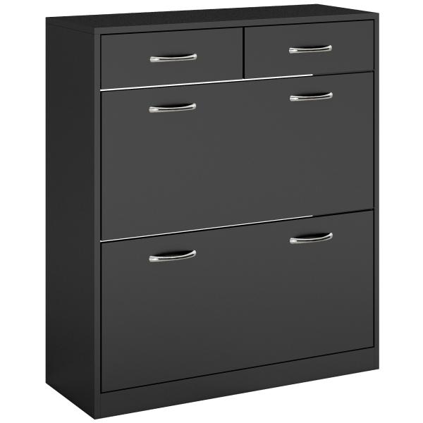 Sapateira Estreito com 2 Compartimentos e 2 Gavetas para 12 Pares de Sapatos 80x30x91,5 cm Preto