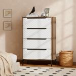 Cómoda com 4 Gavetas de Tecido Frentes com Padrão de Diamante Móvel de Arrumação 59,5,5x30x92,5 cm Madeira e Branco