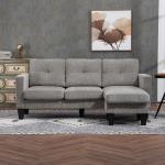Sofá Chaise Longue Sofá em Forma de L Estofado em Poliéster Sofá de Canto Reversível 186x130x84 cm Marrom Acizentado