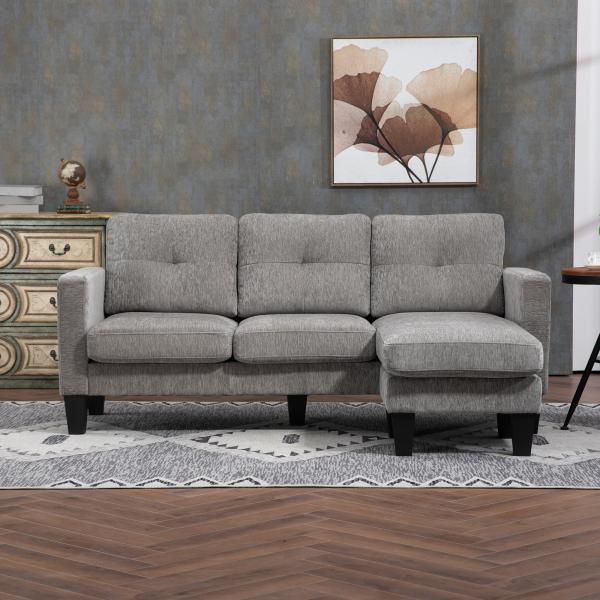 Sofá Chaise Longue Sofá em Forma de L Estofado em Poliéster Sofá de Canto Reversível 186x130x84 cm Marrom Acizentado