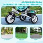 Triciclo para Bebés 2 em 1 de +12 Meses com Capota Dobrável Guiador Telescópico e Removível Bolsa e Porta - Garrafas Verde Água