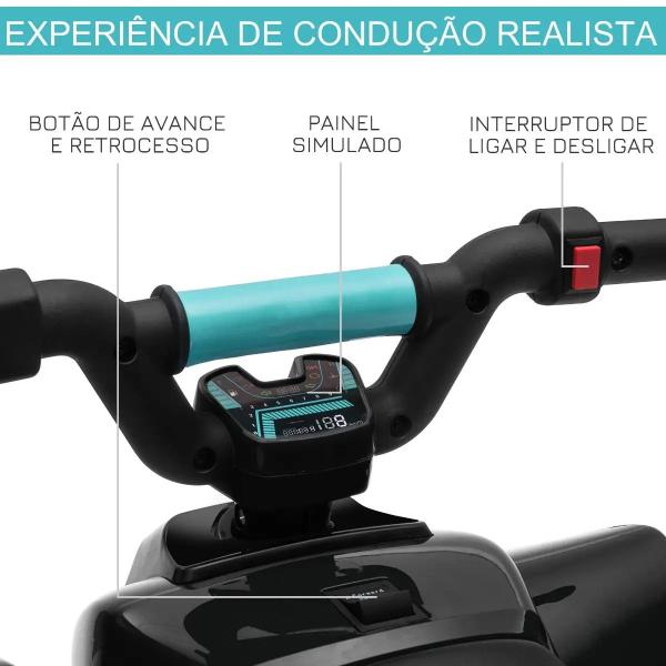Quadriciclo Elétrico para Crianças de 18 - 36 Meses Quadriciclo a Bateria 6V com Avance e Retrocesso 72x40x45,5cm Preto