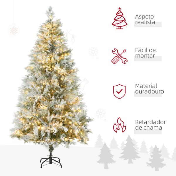 Árvore de Natal Artificial Nevada 180 cm com 300 Luzes LED 577 Ramos e Base Dobrável Verde