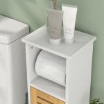 Coluna Casa de Banho Moderna Móvel Auxiliar Casa de Banho com Suporte para Papel Higiénico 21x17x78 cm Branco e Madeira