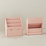 Estante para Livros Infantil de 4 Níveis com 3 Prateleiras e 1 Gaveta com Rodas 62,5x30x70 cm Rosa