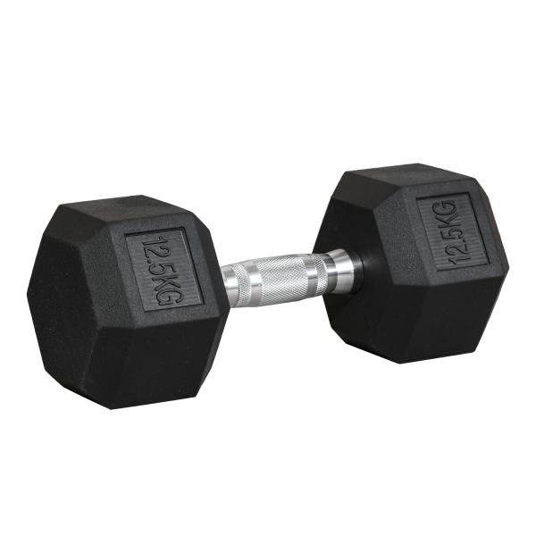 Haltere Hexagonal 12,5 kg em Ferro Fundido Pesos de Aço Revestidos a Borracha com Pega Texturizada para Musculação Preto