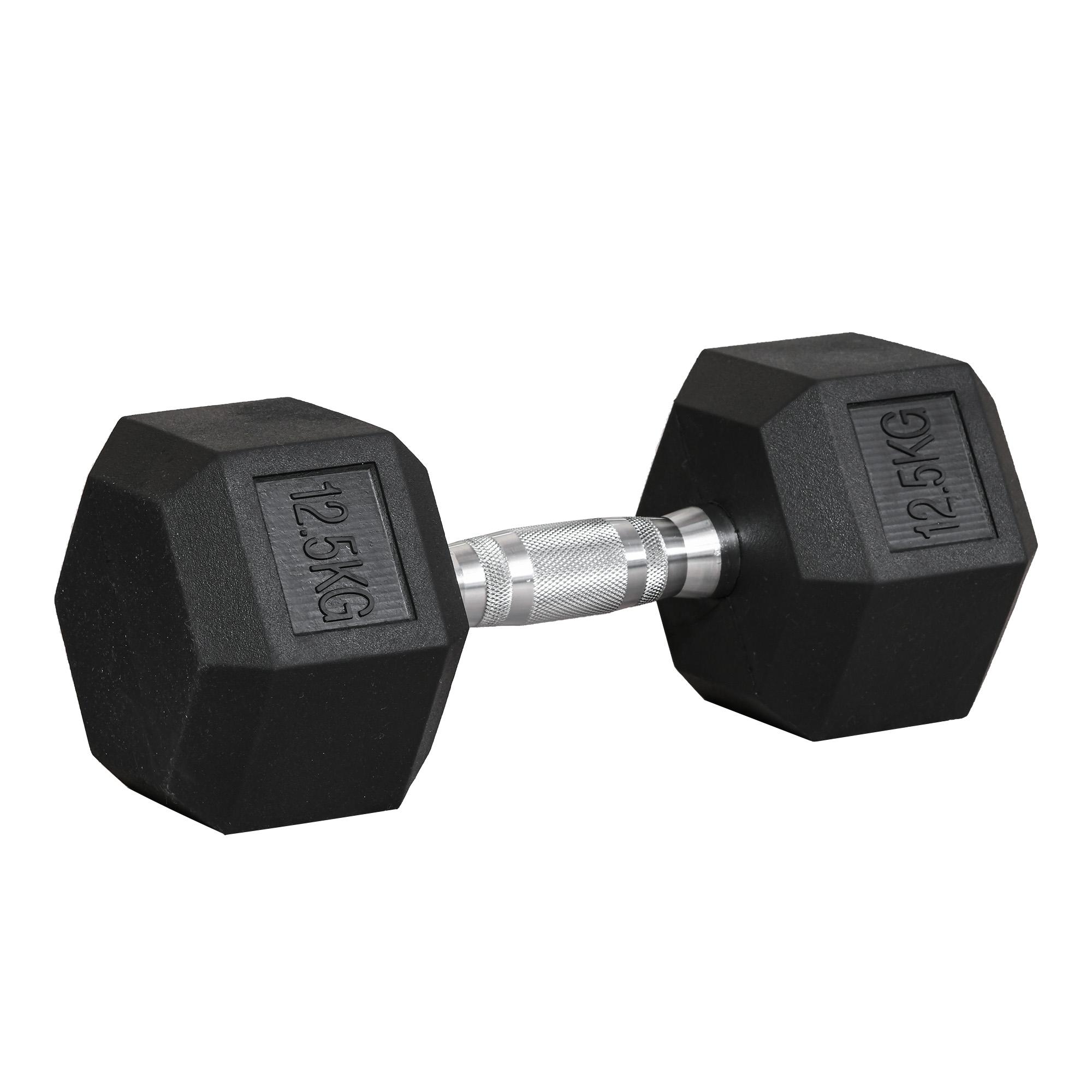 Haltere Hexagonal 12,5 kg em Ferro Fundido Pesos de Aço Revestidos a Borracha com Pega Texturizada para Musculação Preto