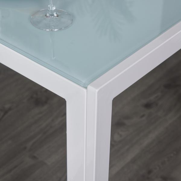 Conjunto de Refeição com Mesa Retangular de Vidro Temperado e 4 Cadeiras Estofadas em PU com Pés de Metal Branco