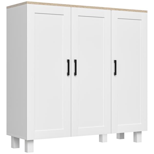 Aparador para Sala de Estar Móvel Buffet com 3 Portas e Prateleiras Ajustáveis 90x30x90 cm Branco e Madeira