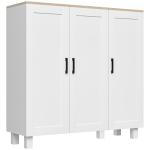 Aparador para Sala de Estar Móvel Buffet com 3 Portas e Prateleiras Ajustáveis 90x30x90 cm Branco e Madeira