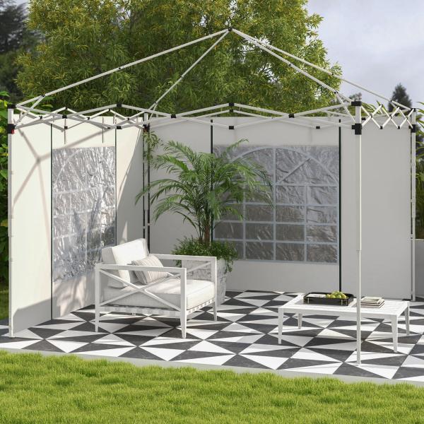 Paredes Laterais para Tenda de 2 Painéis 295x195 cm com Janela Enrolável e Porta com Fecho de Correr para Tenda 3x3 m ou 3x6 m Branco