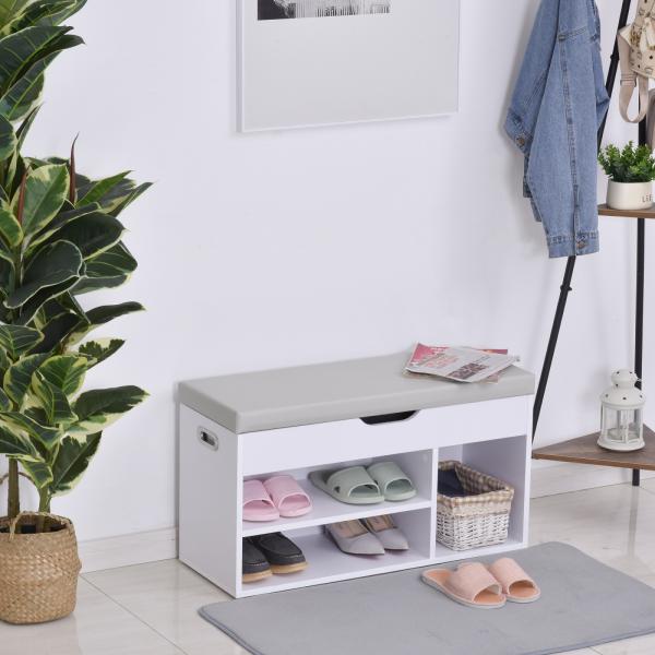 Sapateira com Assento Acolchoado Carga máxima de 120kg MDF 80x30x43cm Branco