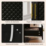 Roupeiro com Espelho 2 Portas e 2 Gavetas Relevo de Diamante Barra para Pendurar Estilo Moderno 80x50x180 cm Preto