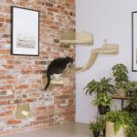 Conjunto de Prateleiras de Escalada para Gatos de 4 Peças com 2 Postes de Sisal e Plataforma para Saltar Bege