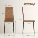 Conjunto de 4 Cadeiras de Jantar Estofadas em Couro Sintético com Encosto Alto e Pernas de Aço 41x50x97 cm Castanho