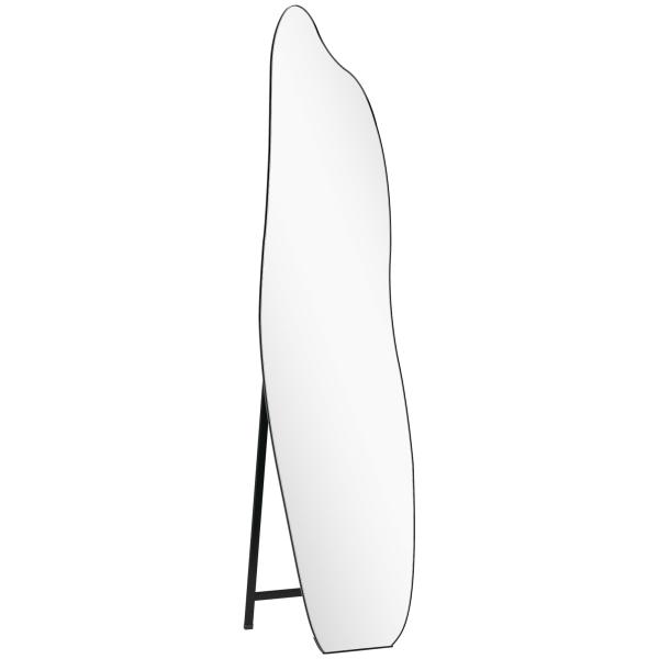 Espelho de Pé 160x40 cm sem Moldura Espelho de Corpo Inteiro Forma Irregular com Suporte Metálico Preto