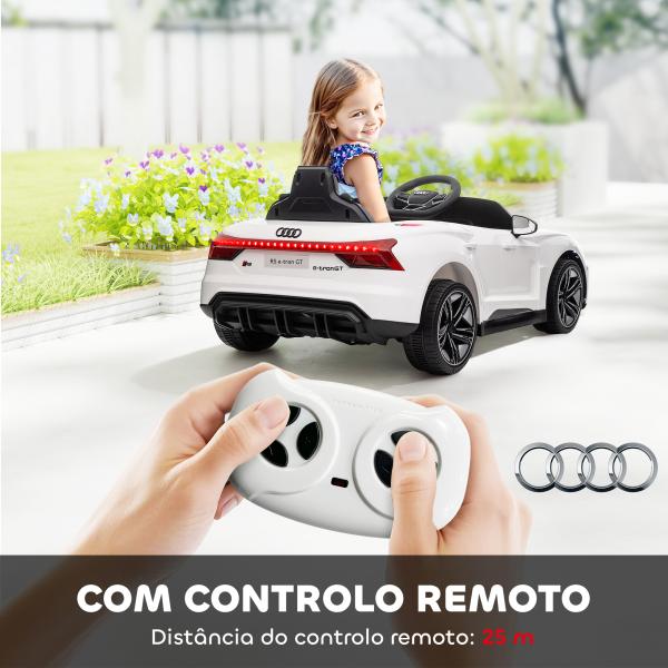 Carro Elétrico AUDI RS E - Tron GT 12V com 2 Motores Controlo Remoto Faróis LED Buzina Música USB 3 - 5km/h 103x58x41cm Branco