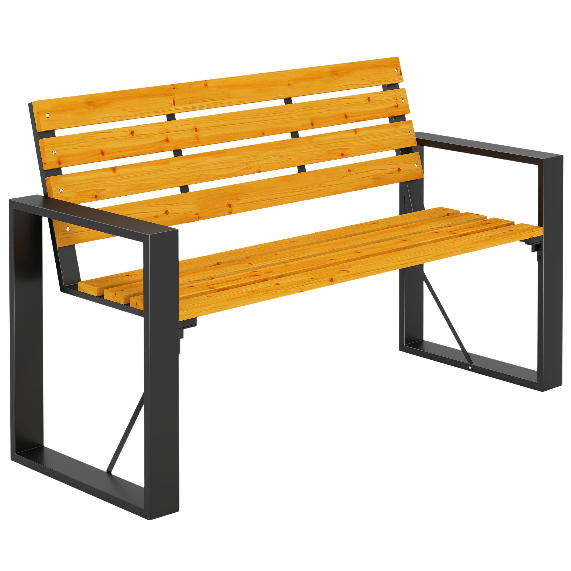 Banco de Jardim Exterior de 2 Lugares com Encosto e Assento Ripado em Madeira e Estrutura de Aço 136x54x82 cm Madeira