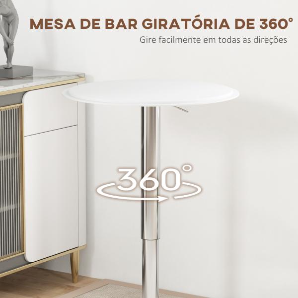 Mesa de Bar com Altura Ajustável Giratória 360° com Base Redonda Mesa Alta Moderna para Cozinha Ø63x67 - 93 cm Branco