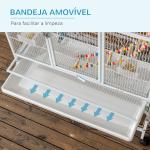 Gaiola para Pássaros com Rodas de 3 Níveis com 3 Poleiros Comedouros Brinquedos Rampas e Prateleira 83x53x180 cm Branco