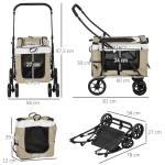 Carrinho para Animais de Estimação Carrinho para Cães Dobrável com Compartimento Desmontável 4 Portas 81x58x97,5 cm Cáqui