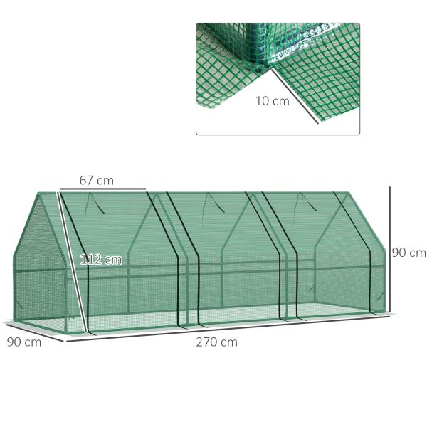Estufa de Jardim Terraço 270x90x90 cm Tipo Casa Tubo de Aço com 3 Janelas Estufa Pequena para Cultivo de Plantas Verde