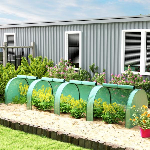 Estufa Pequena para Jardim, Cultivo de Plantas, com 4 Janelas Enroláveis, 400x100x80 cm, Verde
