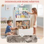 Estante de Madeira para Brinquedos com 3 Compartimentos 2 Cubos e Gaveta Móvel com 4 Rodas Estante para Livros Infantil para Dormitório Infantil Sala de Jogos 60x29,9x90cm Branco