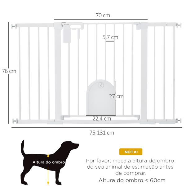 Barreira de Segurança de Animais de Estimação para Escadas e Portas com Aberturas de 75 - 131 cm com 3 Extensões Branco