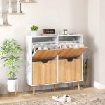 Sapateira para 16 Pares de Sapatos com 4 Gavetas e Prateleiras Ajustáveis 95x26x95 cm Branco e Madeira