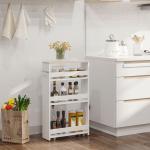 Estante de Armazenamento Casa de Banho de 3 Níveis Estante Estreita com Alça Lateral Estante com Rodas 48x15x80cm Branco