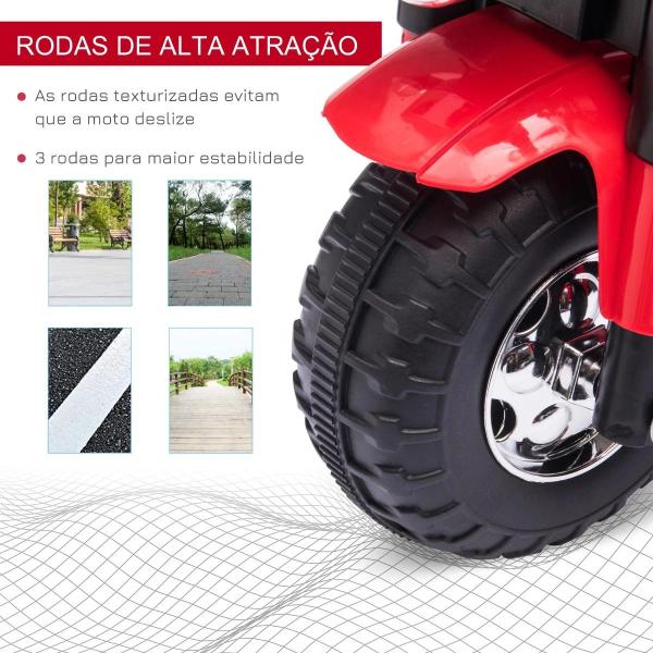 Motocicleta Elétrica Infantil com 3 Rodas Triciclo a Bateria 6V para Crianças de 18 - 36 Meses com Farol Buzina 72x57x56cm Vermelho