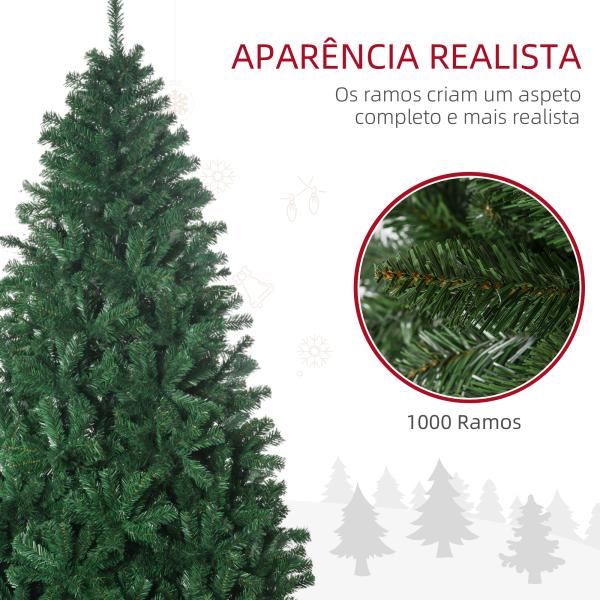 Árvore de Natal 180 cm com 1000 Ramos de PVC e Suporte de Aço Decoração de Natal para Interior Verde