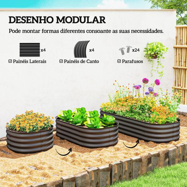 Caixa de Plantio de Exterior Grande em Aço Galvanizado para Cultivo de Plantas 150x62x30 cm Cinzento