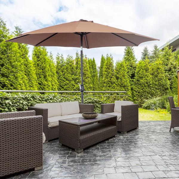 Chapéu de Sol de Jardim Ø295x250cm com Manivela Chapéu de Sol Exterior com Mecanismo de Inclinação e Mastro Desmontável de Metal para Terraço Piscina Pátio Café
