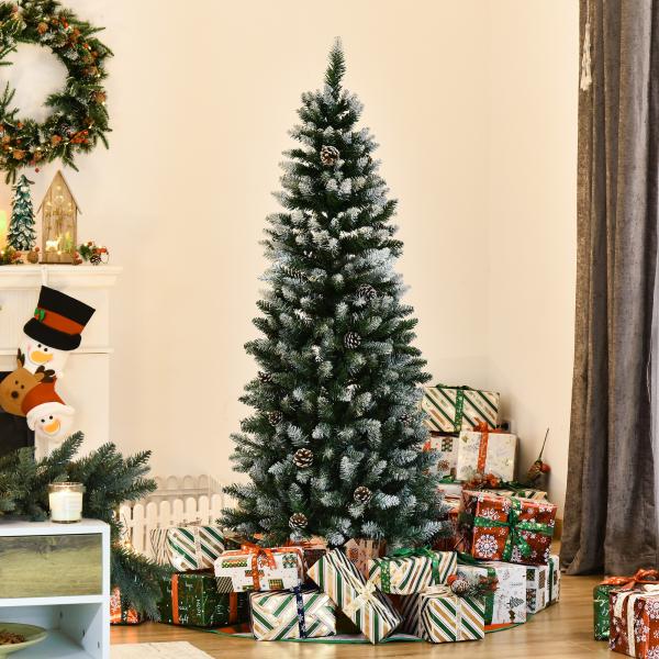 Árvore de Natal Artificial Ø69x150cm com 464 Ramas e 28 Pinhas Folhas de PVC Base Dobrável e Suporte Metálico Decoração de Natal para Interiores Verde