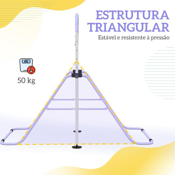 Barra de Ginástica Infantil Altura Ajustável em 5 Níveis e Anéis Dobrável para Casa Roxo